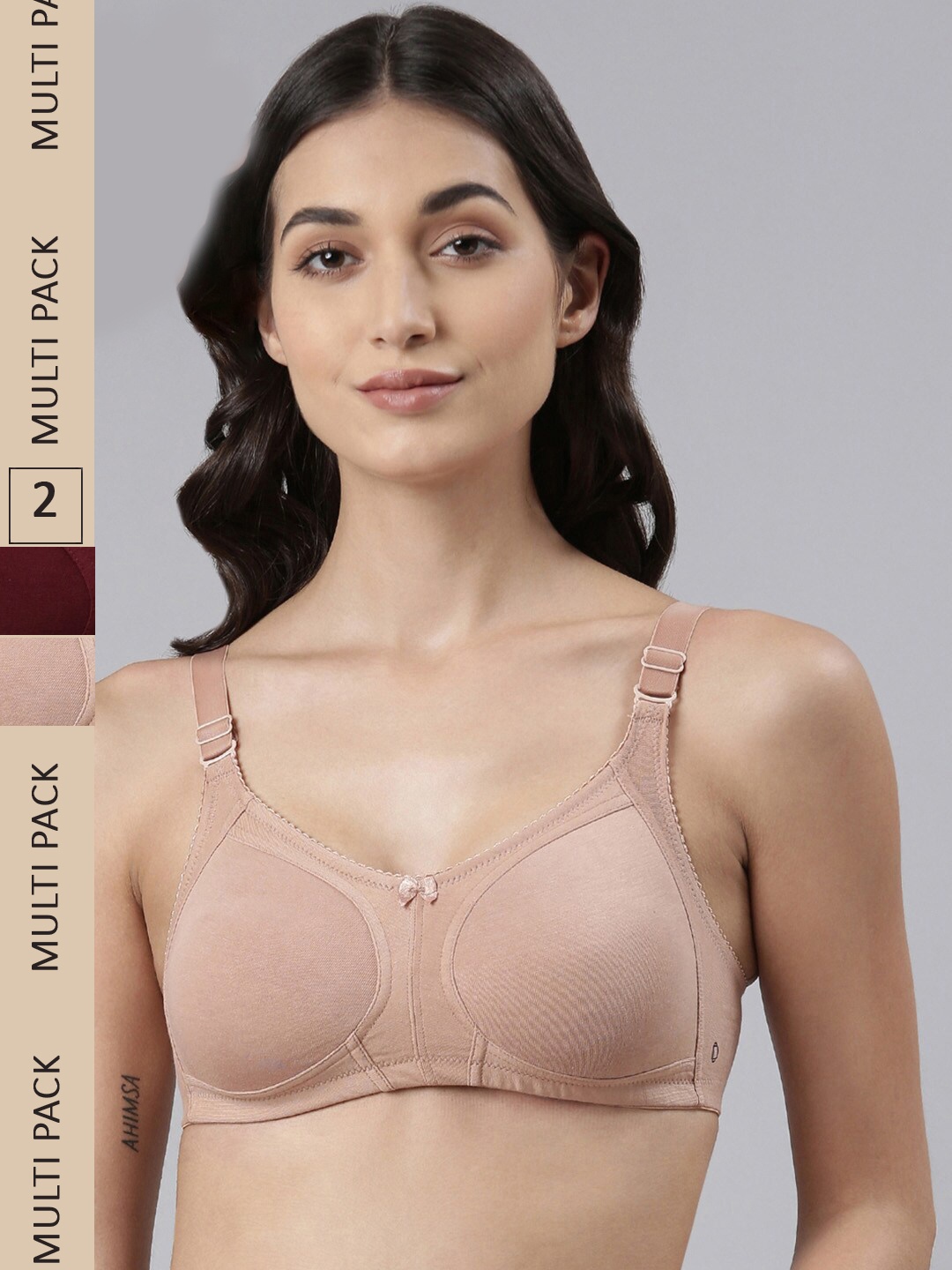 

Dollar Missy Pack of 2 Combed Cotton with Stretchy Elastane Wire-Free Panelled Support Bra, Maroon
