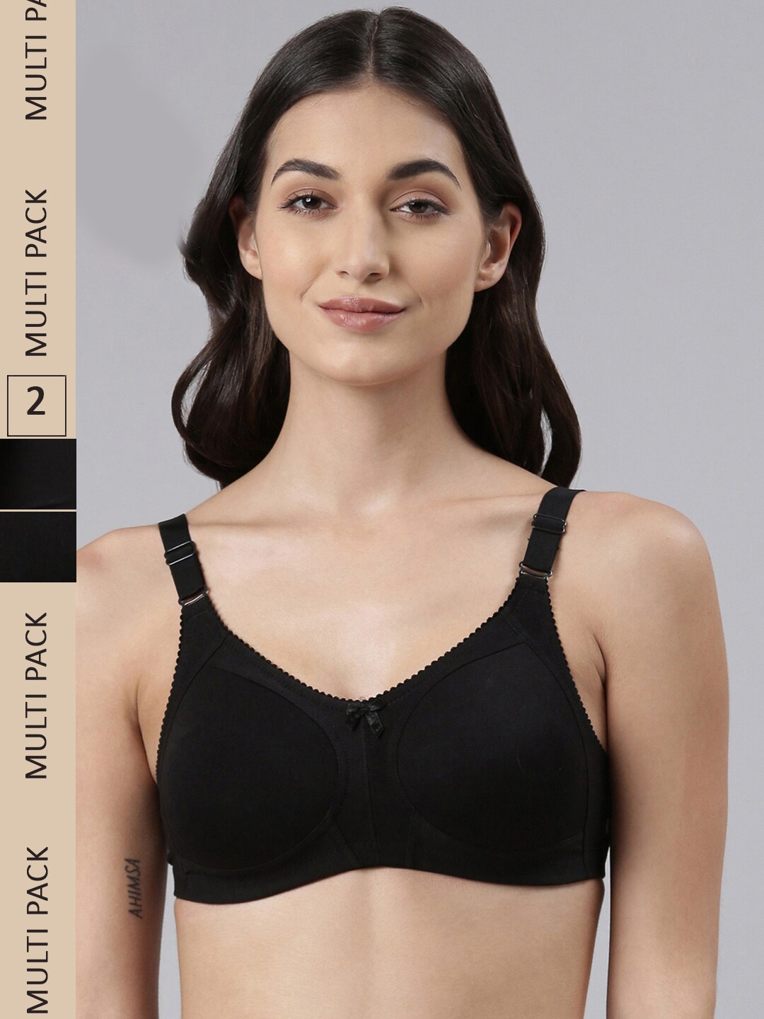 

Dollar Missy Pack of 2 Wire-Free Panelled Support Bra, Black