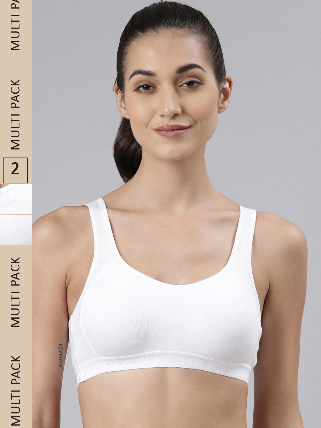 

Dollar Missy Pack of 2 Cotton Wire-Free Moulded Sports Bra, White