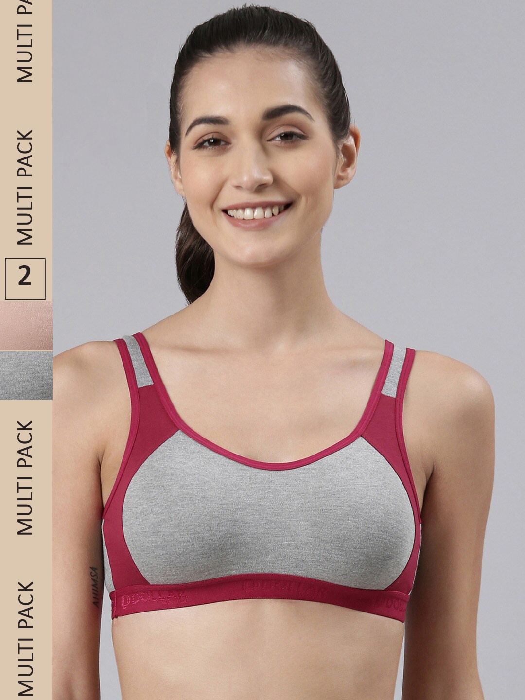 

Dollar Missy Pack of 2 Cotton Wire-Free Moulded Sports Bra, Beige