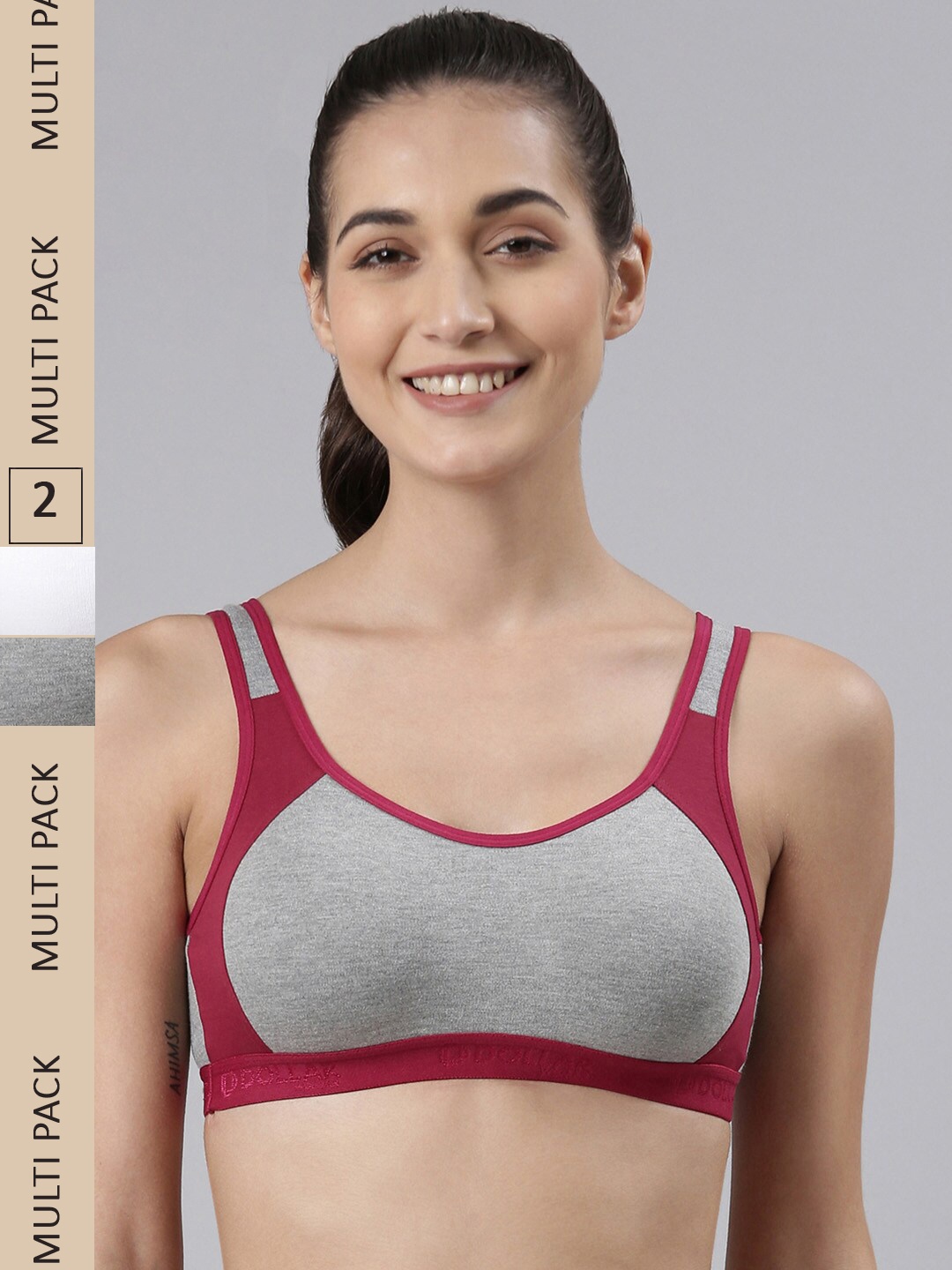 

Dollar Missy Pack of 2 Cotton Wire-Free Moulded Sports Bra, White