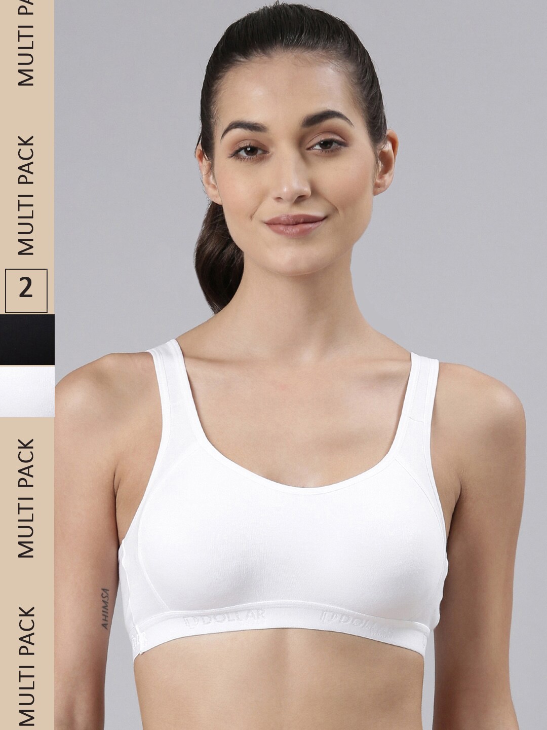 

Dollar Missy Pack of 2 Cotton Wire-Free Moulded Sports Bra DSP-3001-R3-BLK-WHT-PO2, Black