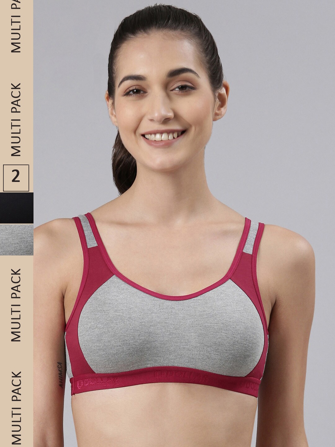 

Dollar Missy Pack of 2 Cotton Wire-Free Non Padded Moulded Sports Bra, Black