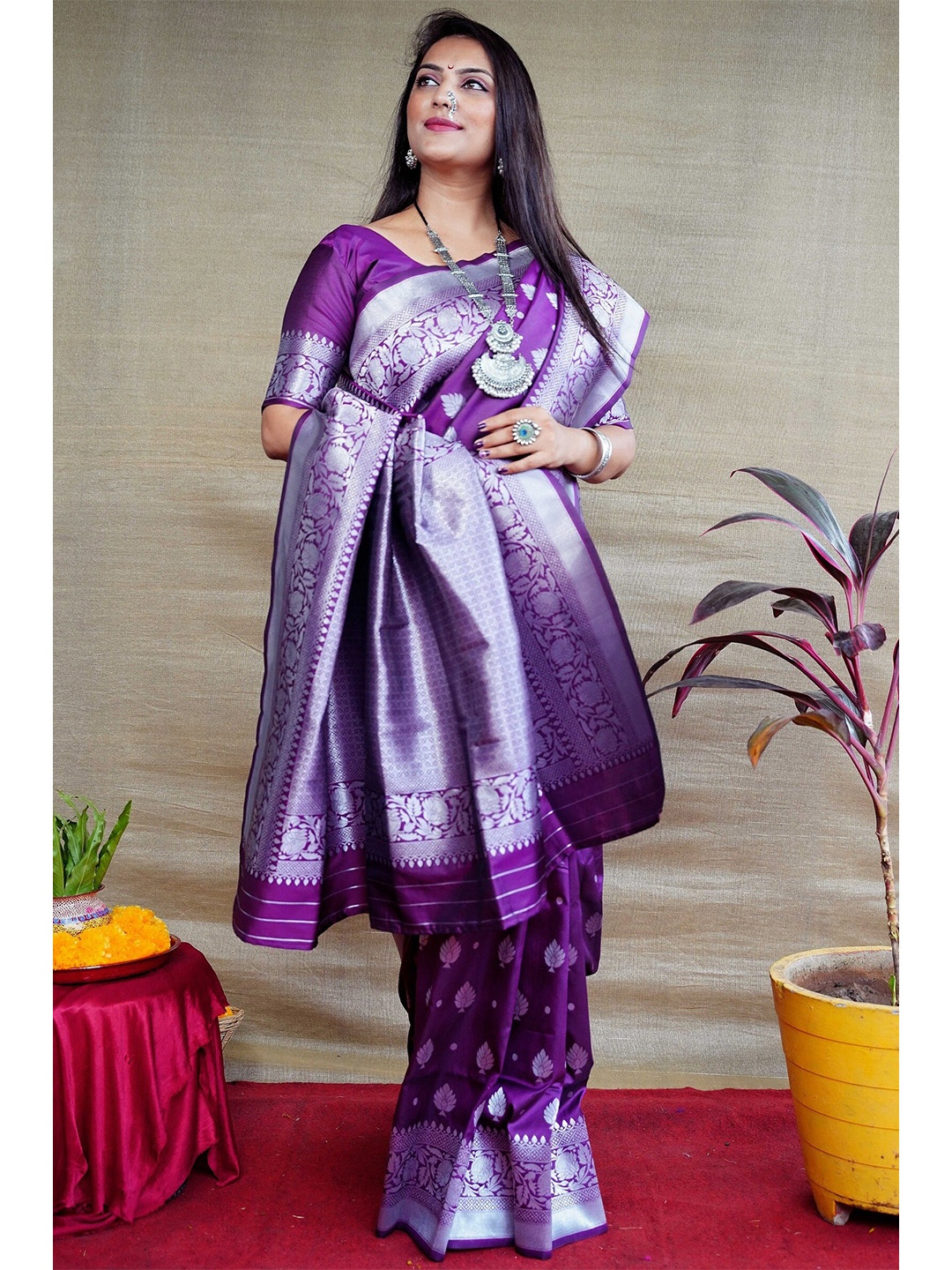 

Anaita Woven Design Zari Pure Silk Banarasi Saree, Purple