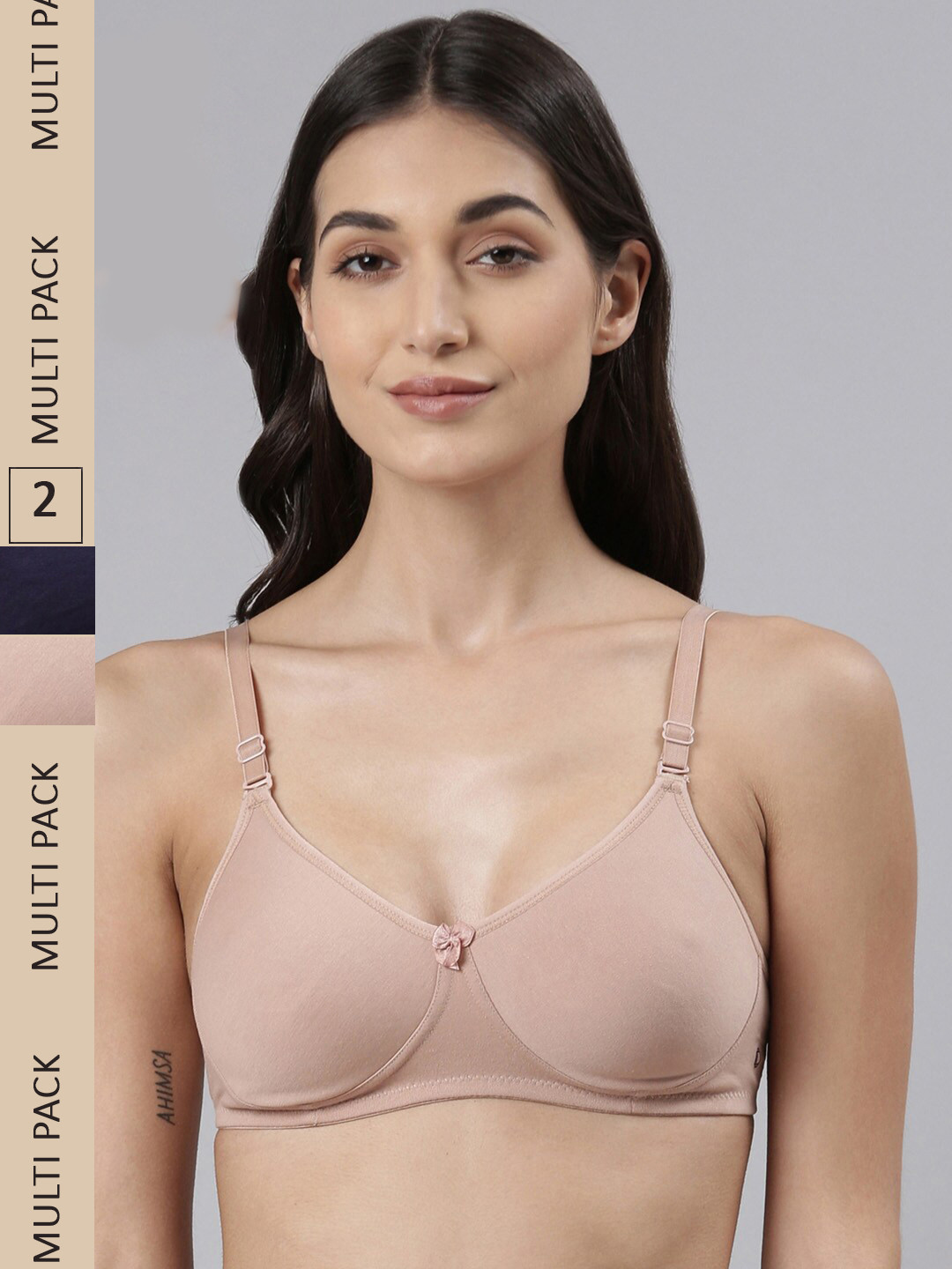 

Dollar Missy Pack of 2 Cotton Wire-Free Soft Padded Bra DTS-2051-R3-SKN-NVY-PO2, Beige