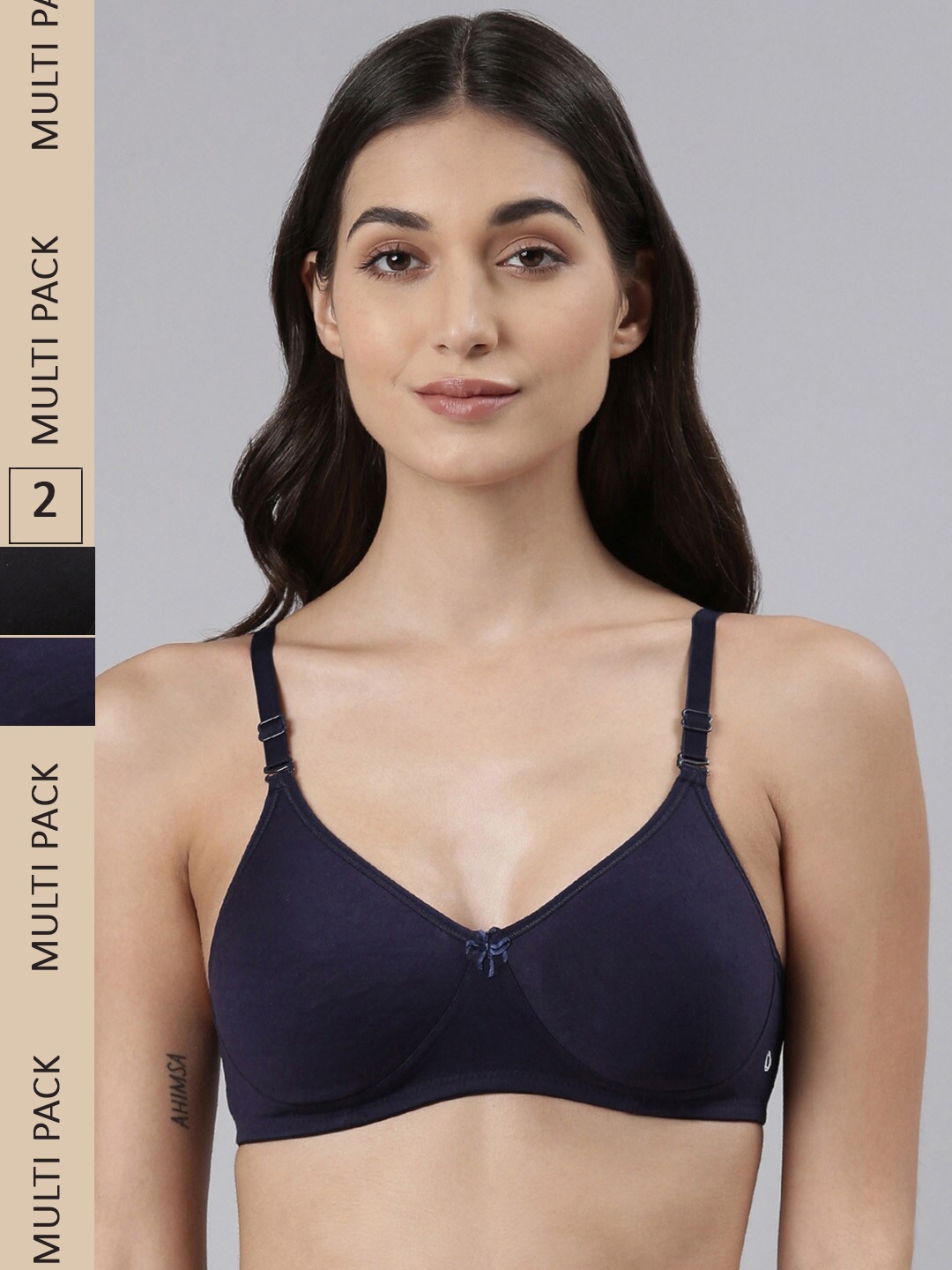 

Dollar Missy Pack of 2 Cotton Wire-Free Soft Padded Bra, Navy blue