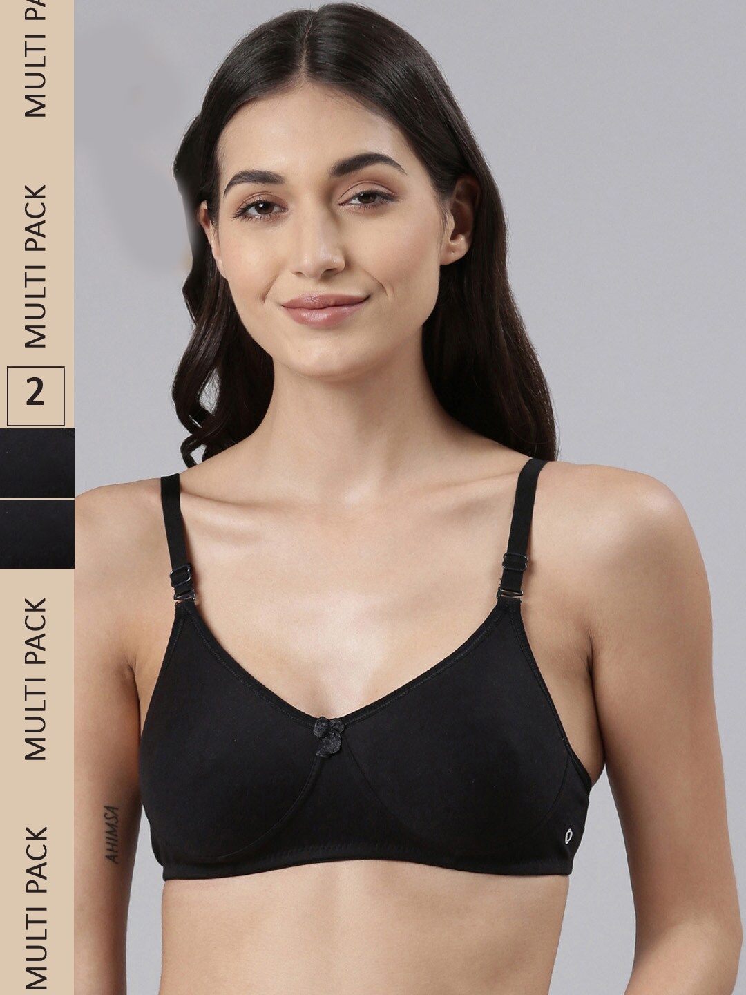 

Dollar Missy Pack Of 2 Lightly Padded Non-Wired Anti Microbial Cotton T-shirt Bra, Black