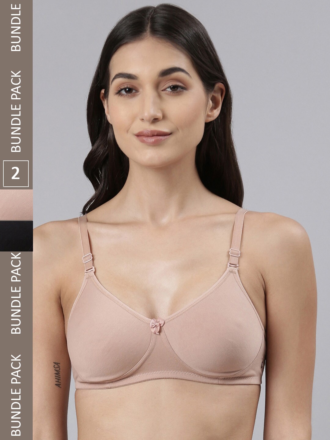 

Dollar Missy Pack of 2 Cotton Wire-Free Soft Padded Bra DTS-2051-R3-BLK-SKN-PO2, Black