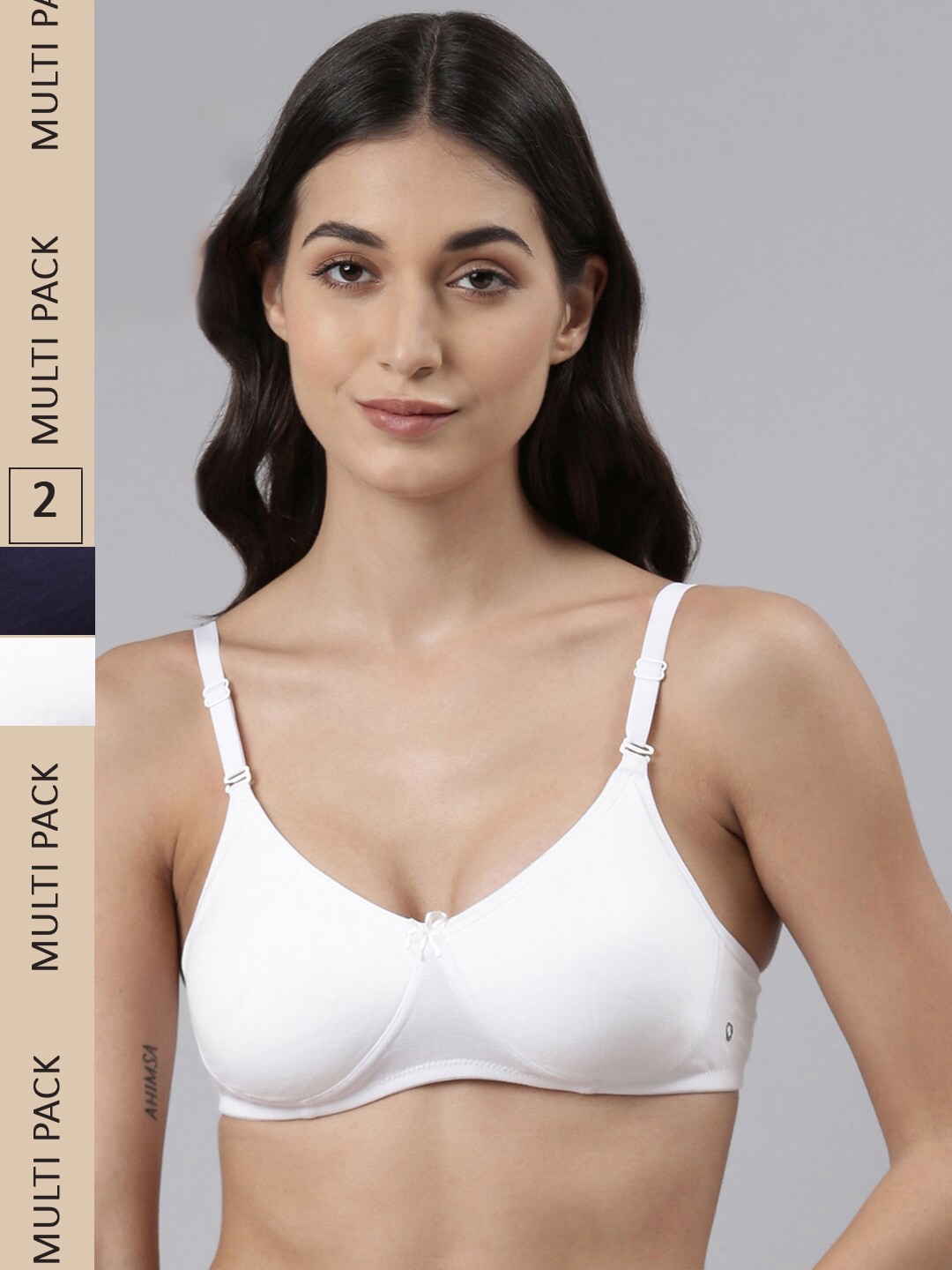 

Dollar Missy Pack of 2 Women Cotton Wire-Free Soft Padded Bra DTS-2051-R3-WHT-NVY-PO2, White