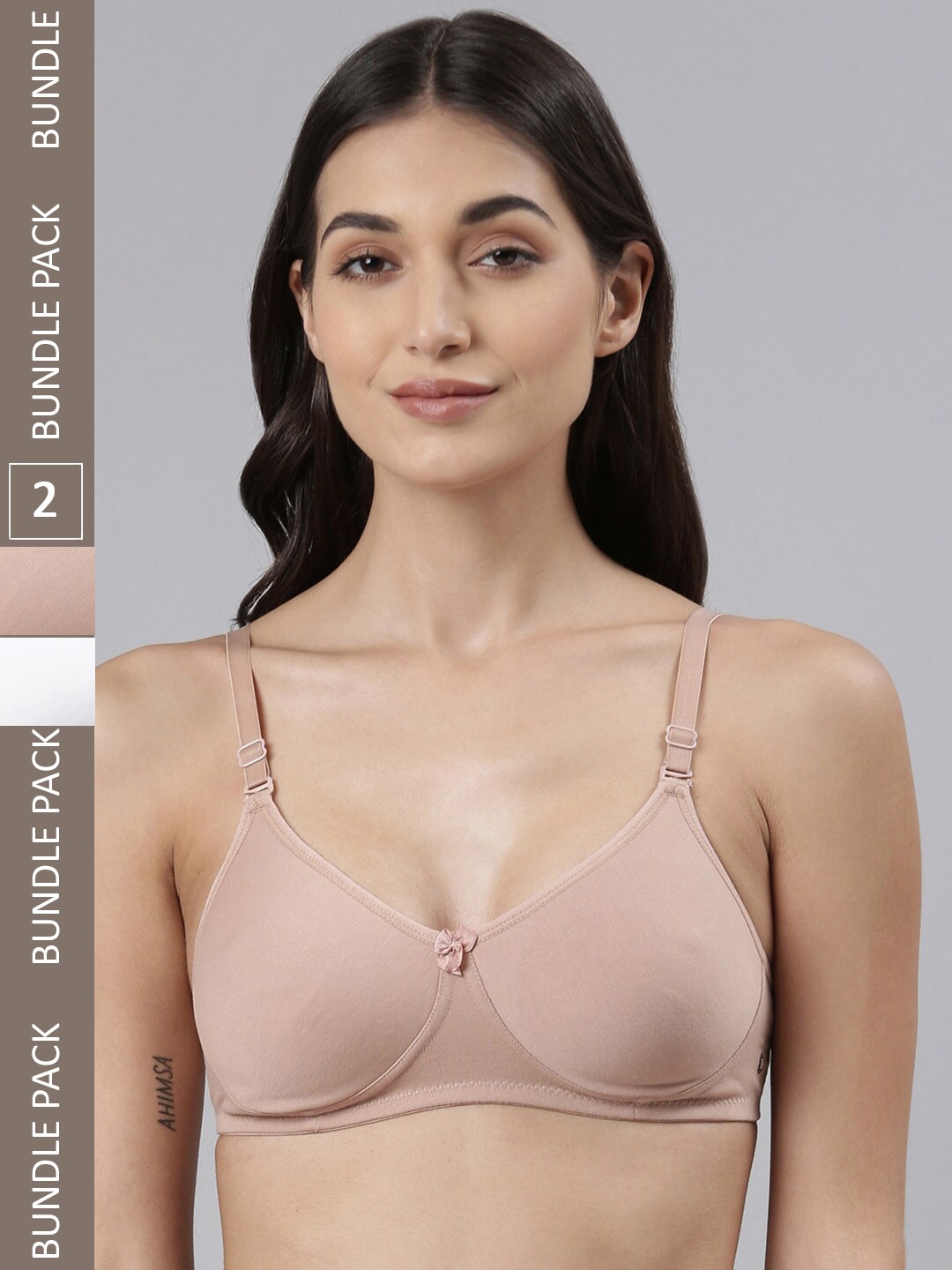

Dollar Missy Pack of 2 Lightly Padded Non-Wired Anti Microbial Cotton T-shirt Bra, White
