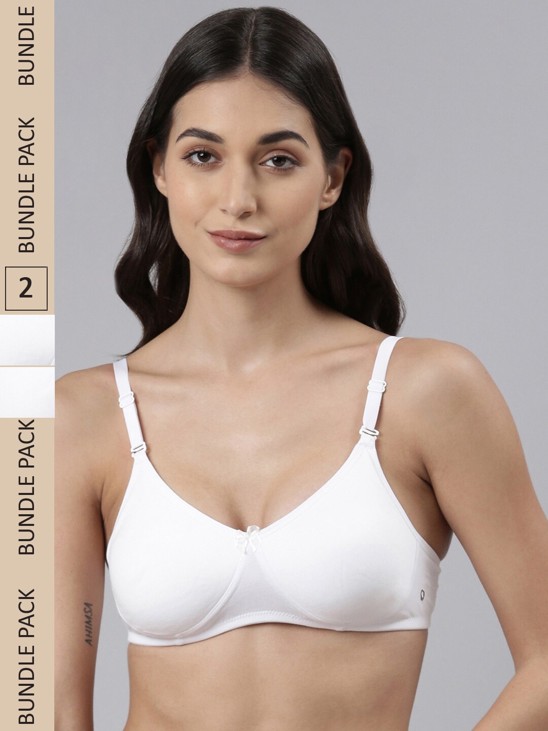 

Dollar Missy Pack of 2 Lightly Padded Non-Wired Anti Microbial Cotton T-shirt Bra, White