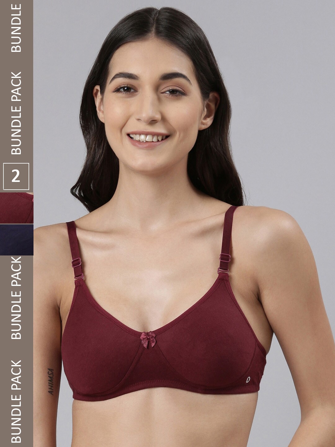 

Dollar Missy Pack of 2 Cotton Wire-Free Soft Padded Bra, Maroon