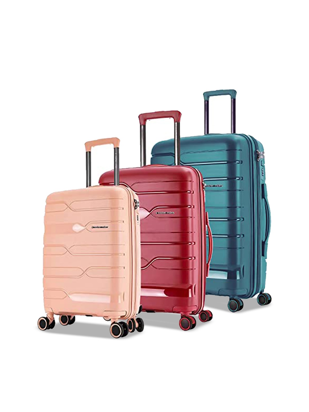 

Nasher Miles Nasher Miles Set Of 3 Textured Hard Sided Trolley Suitcase, Peach