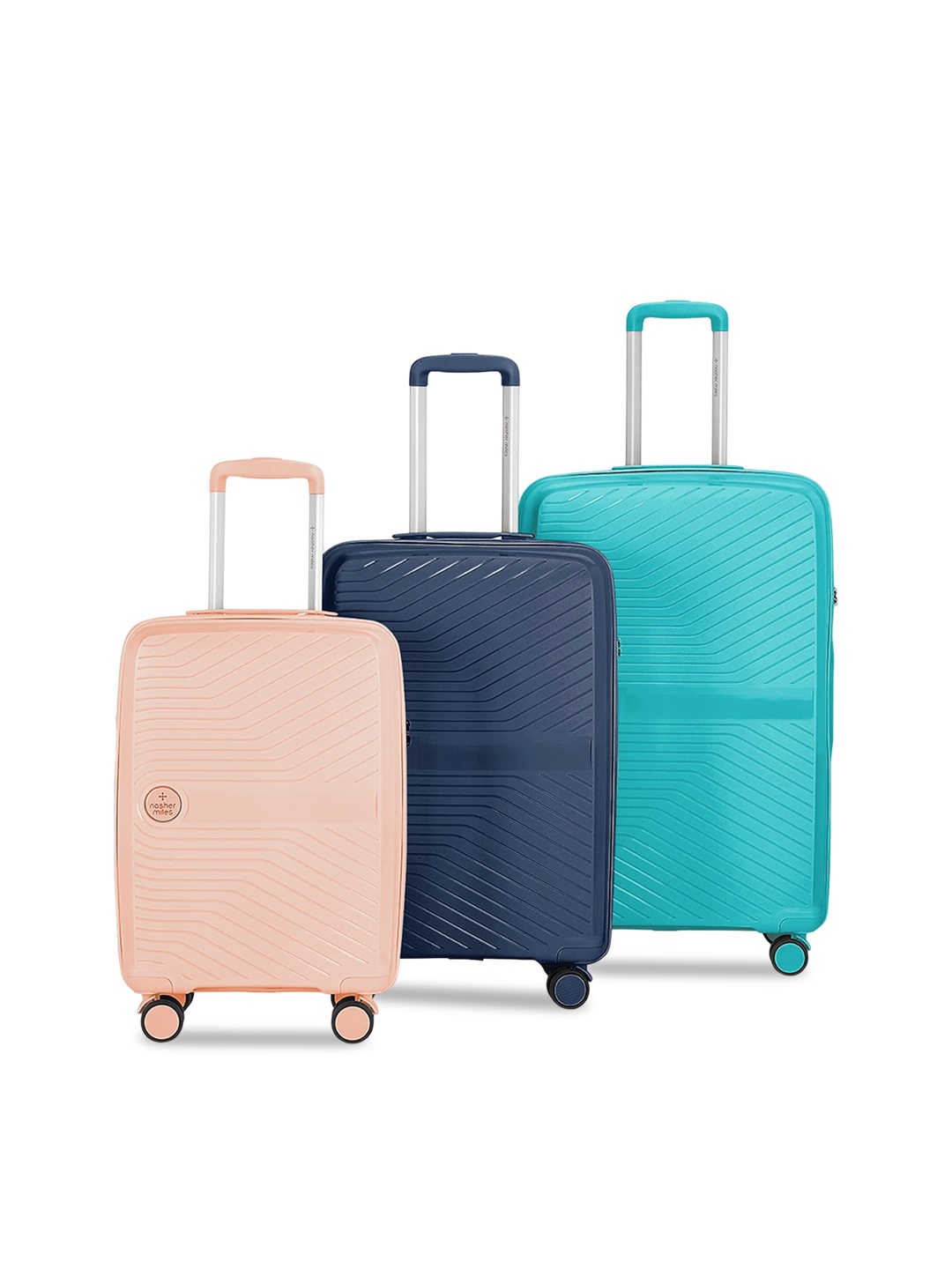 

Nasher Miles Set Of 3 Textured Hard Sided Trolley Suitcase, Peach