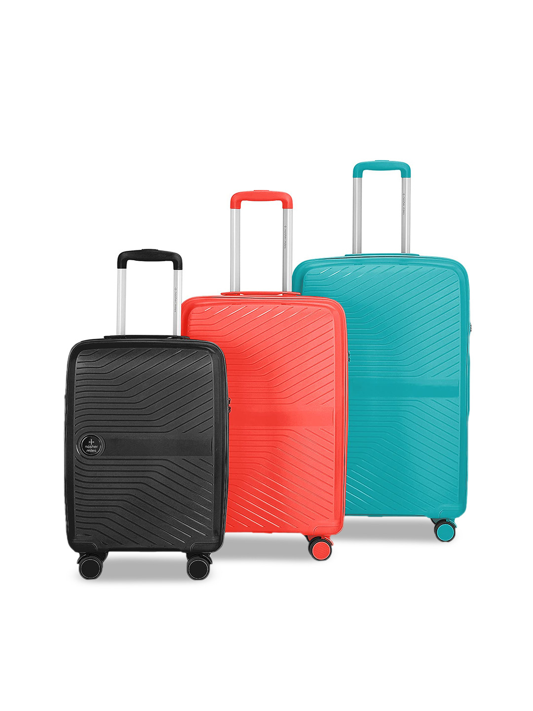 

Nasher Miles Set Of 3 Textured Hard Sided Trolley Suitcase, Black