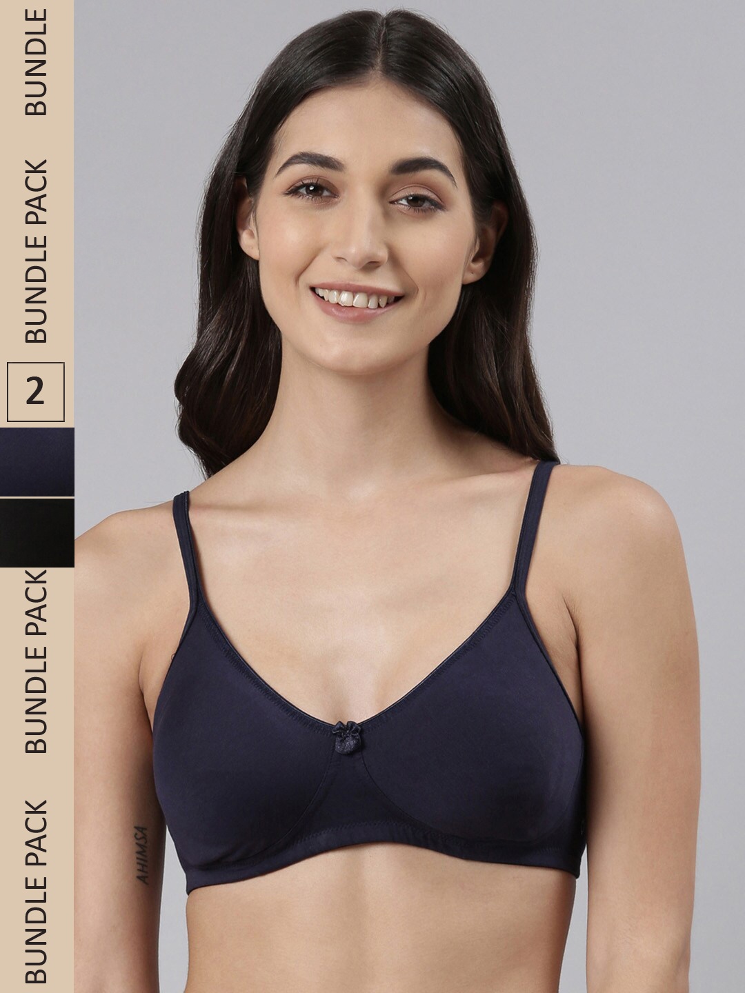 

Dollar Missy Pack of 2 Wire-Free Support Bras DTS-2151-R3-BLK-NVY-PO2, Black