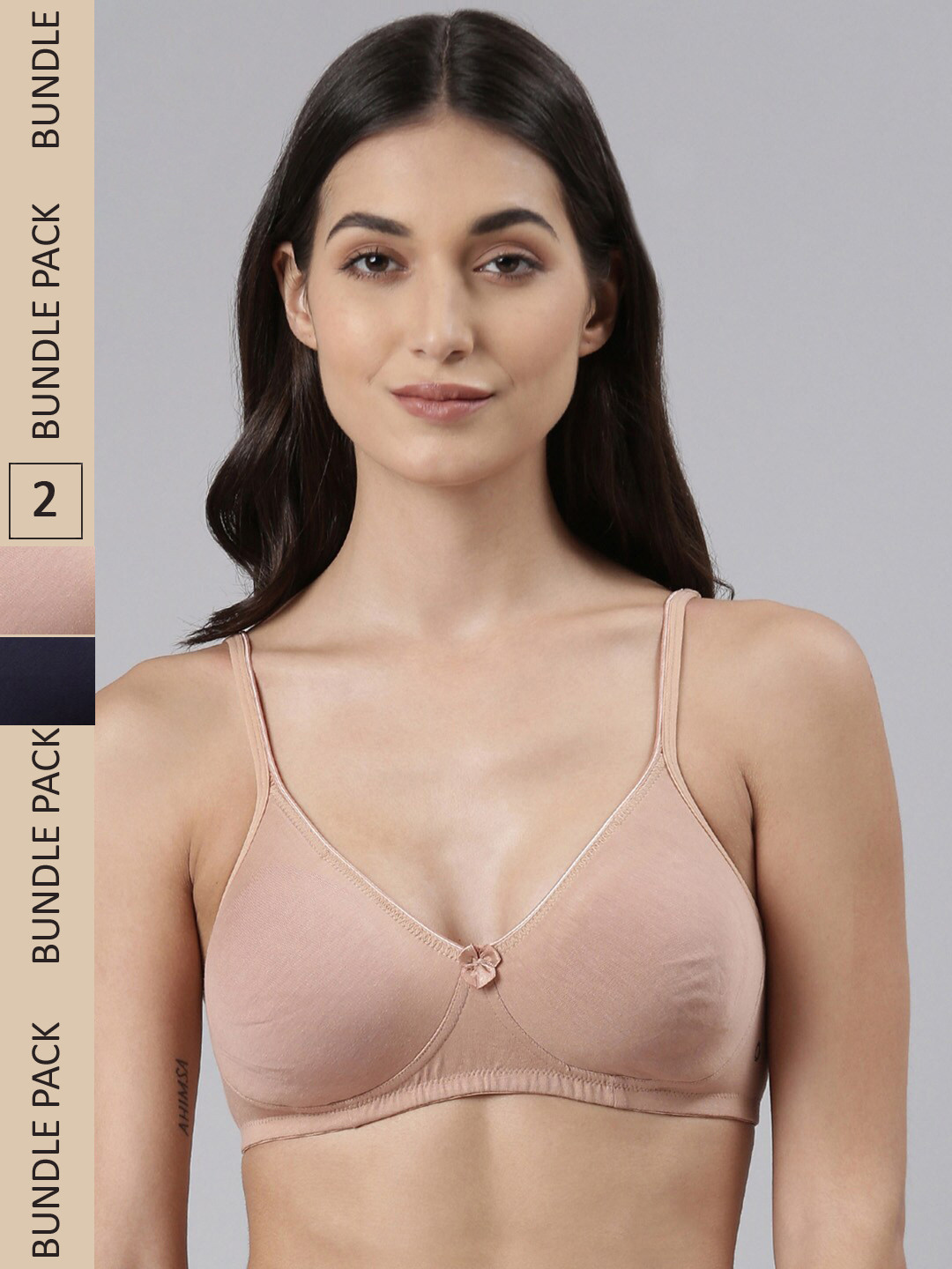 

Dollar Missy Pack of 2 Women Wire-Free Basic Support Bra DTS-2151-R3-SKN-NVY-PO2, Black