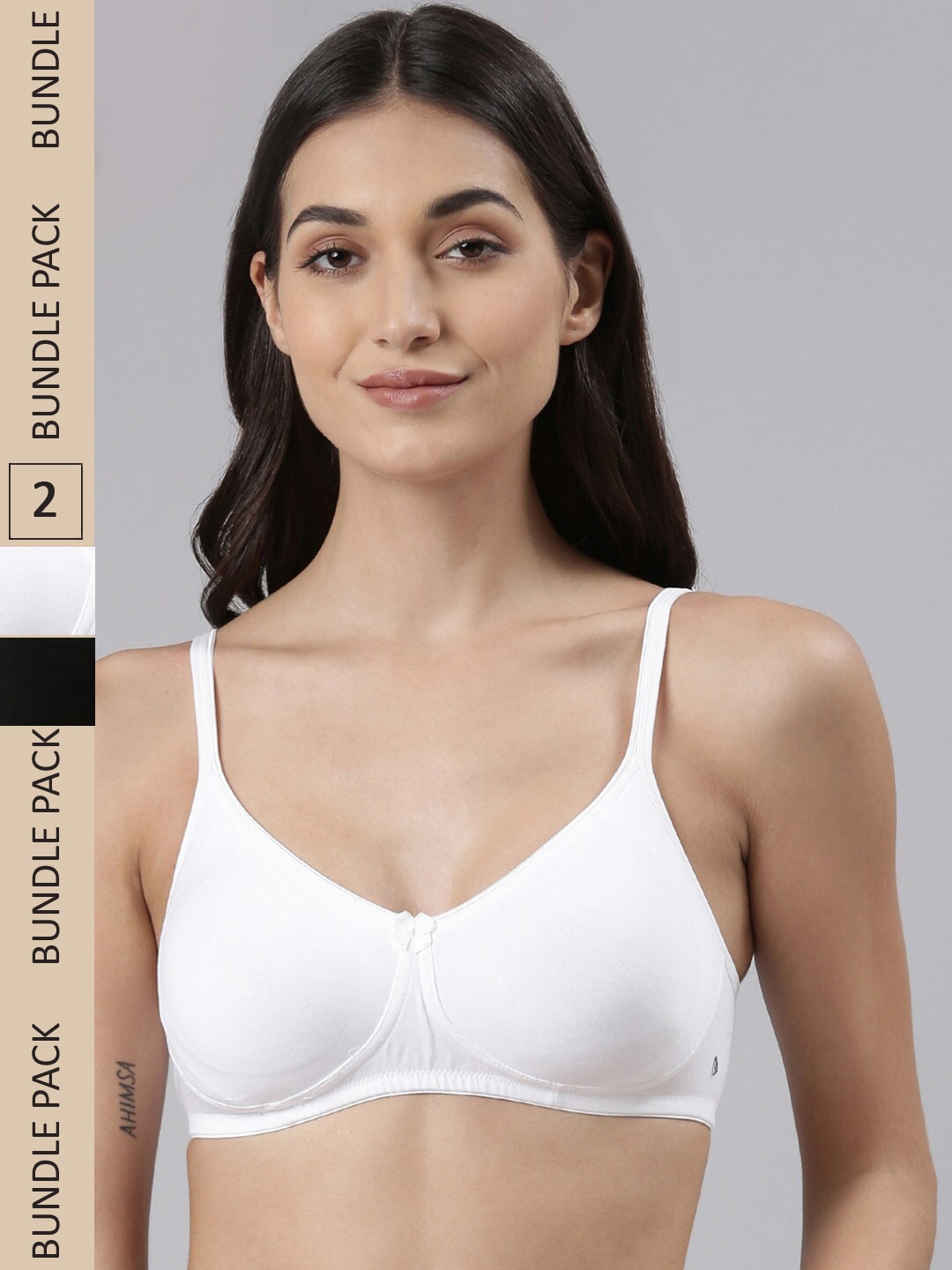 

Dollar Missy Pack of 2 Combed Cotton with Stretchy Elastane Wire-Free Basic Support Bra, Black