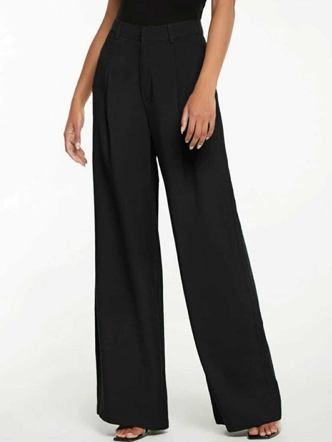 

Next One Women Loose Fit High-Rise Easy Wash Parallel Trousers, Black