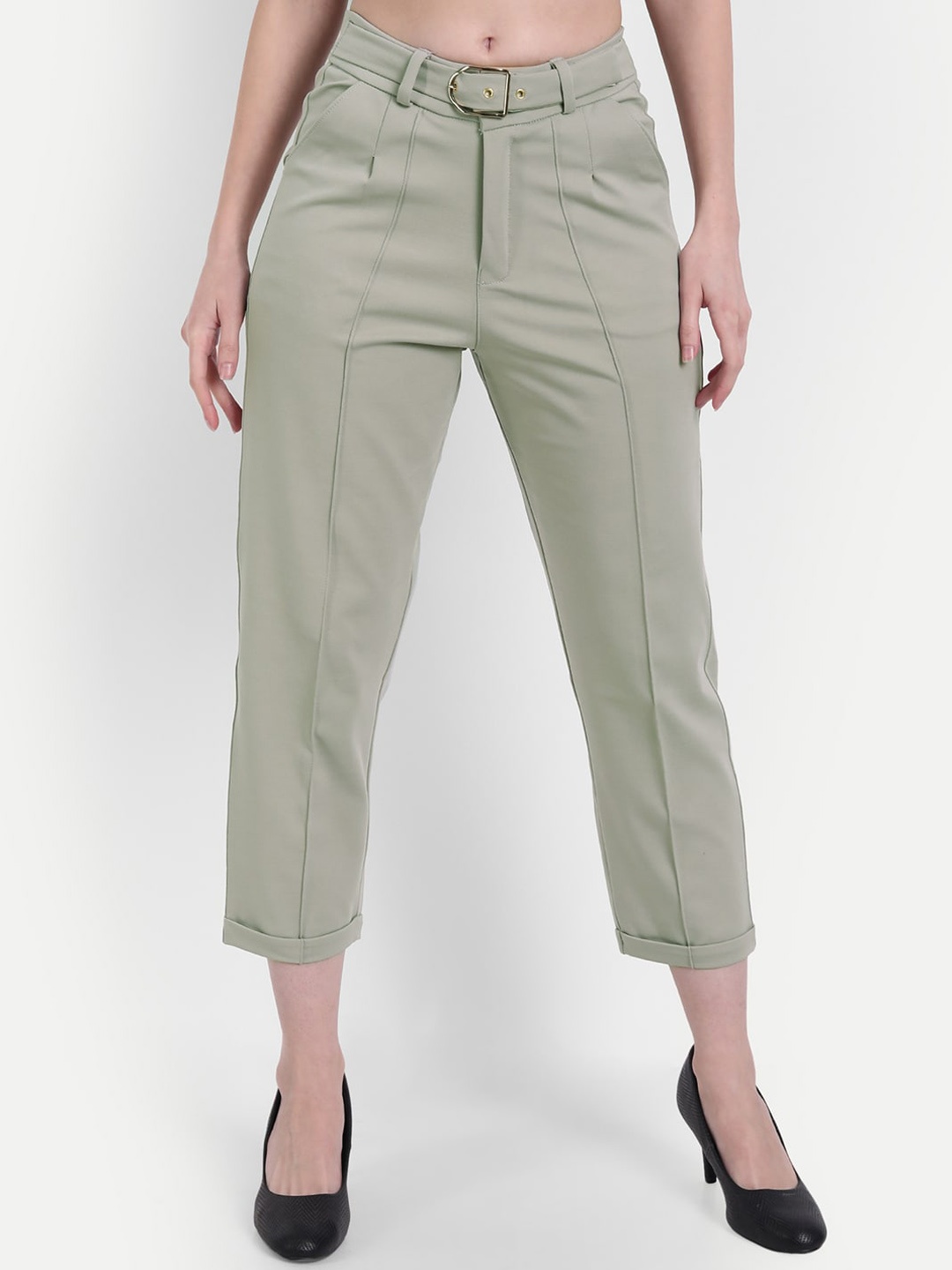 

Next One Women Loose Fit High-Rise Easy Wash Cropped Trousers, Green