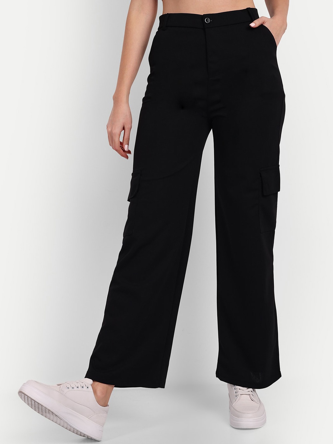 

Next One Women Relaxed Loose Fit High-Rise Cargos Trousers, Black