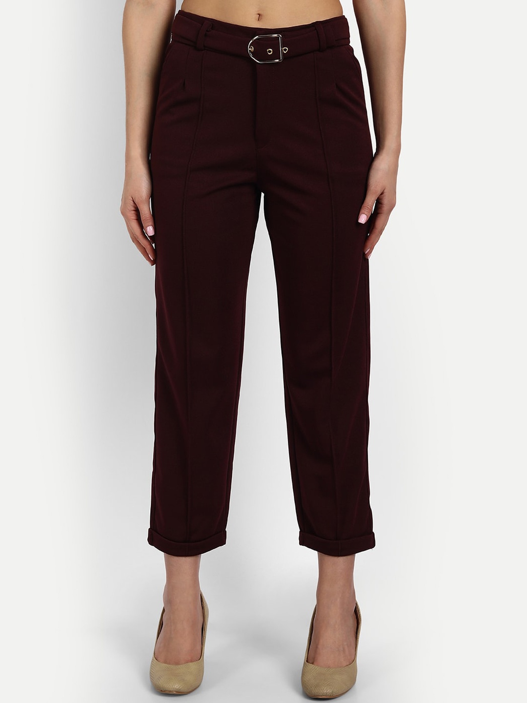 

Next One Women Loose Fit High-Rise Easy Wash Trousers, Maroon