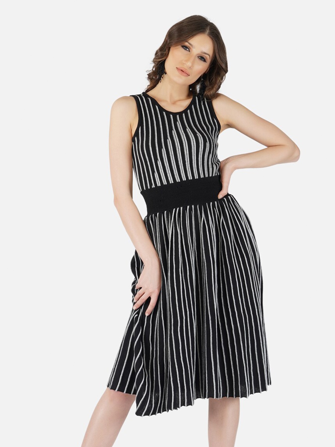 

JoE Hazel Striped Cotton Fit And Flare Dress, Black
