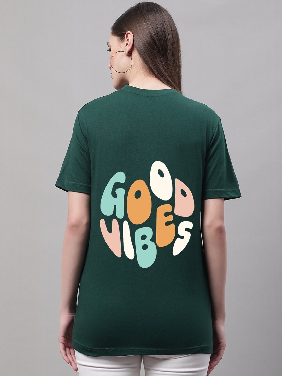 

Miaz Lifestyle Round Neck Typography Printed Back Pure Cotton Running T-shirt, Green