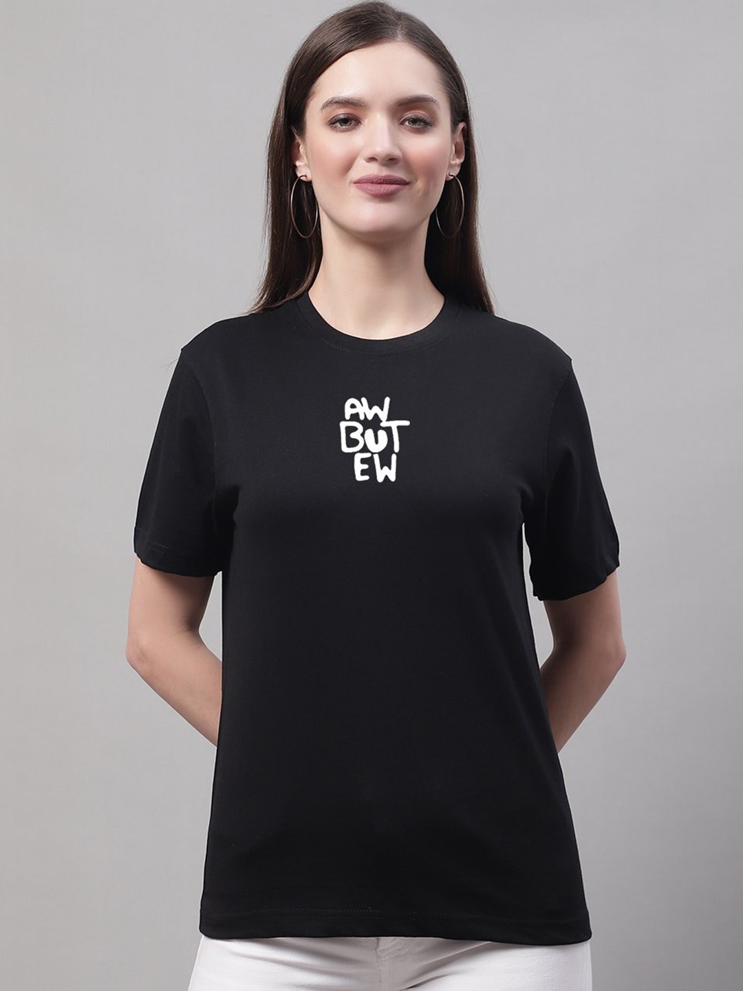

Miaz Lifestyle Round Neck Typography Printed Pure Cotton Running T-shirt, Black