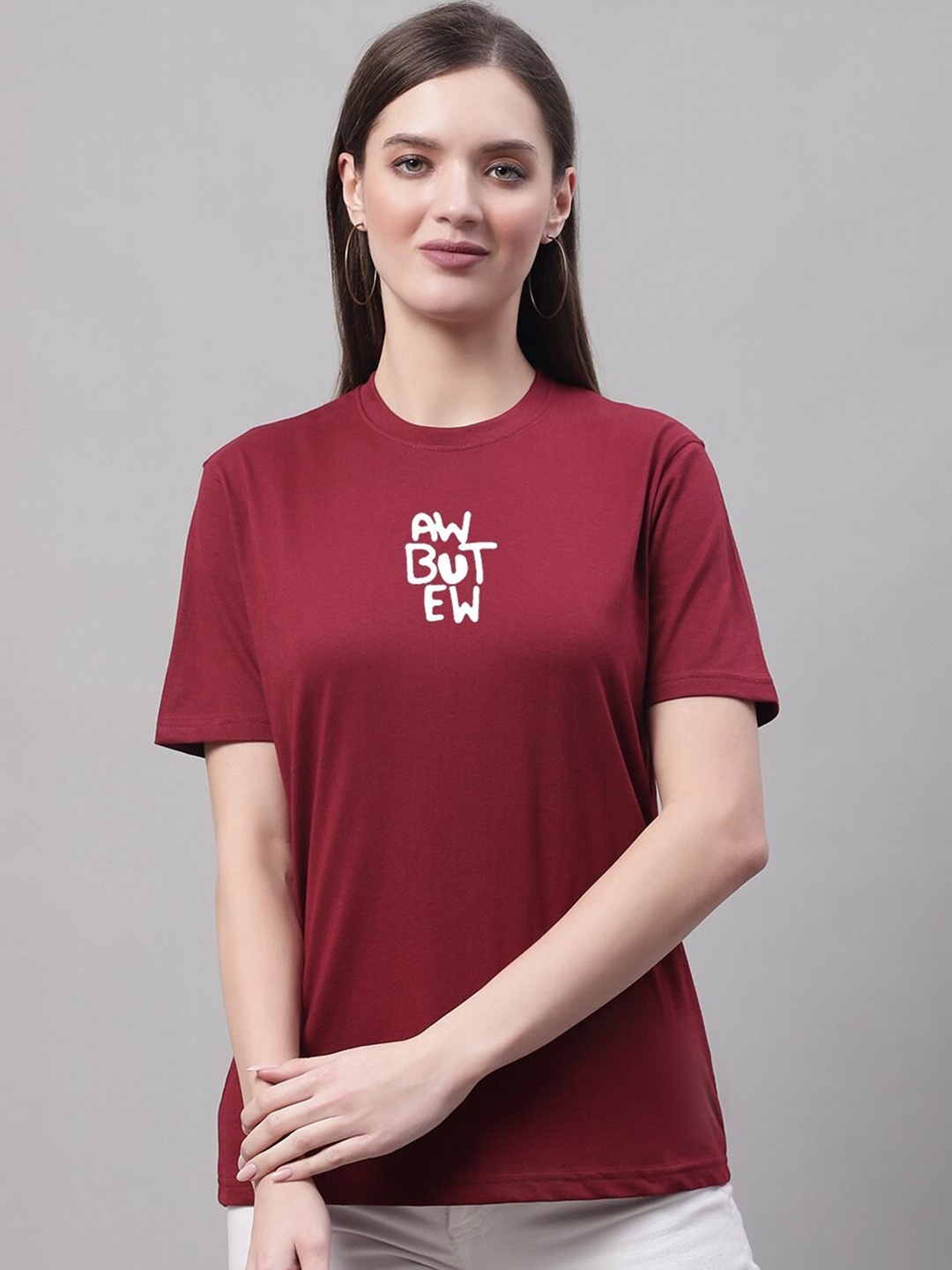 

Miaz Lifestyle Typography Printed Pure Cotton T-shirt, Maroon