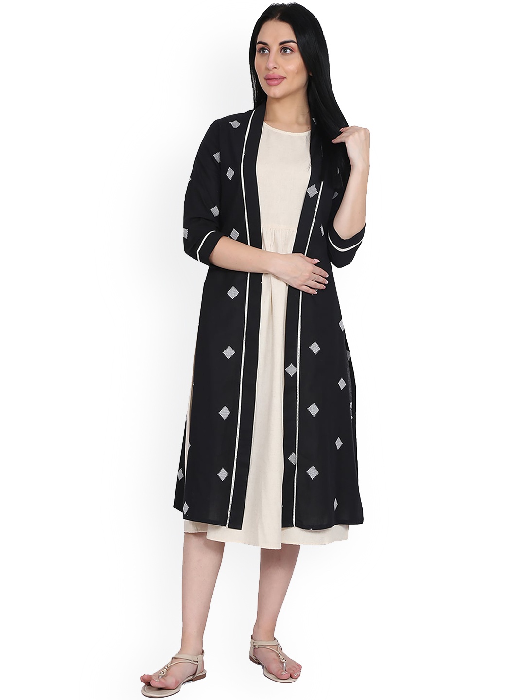 

Be Indi Cotton A-line Layered Midi Dress, Black
