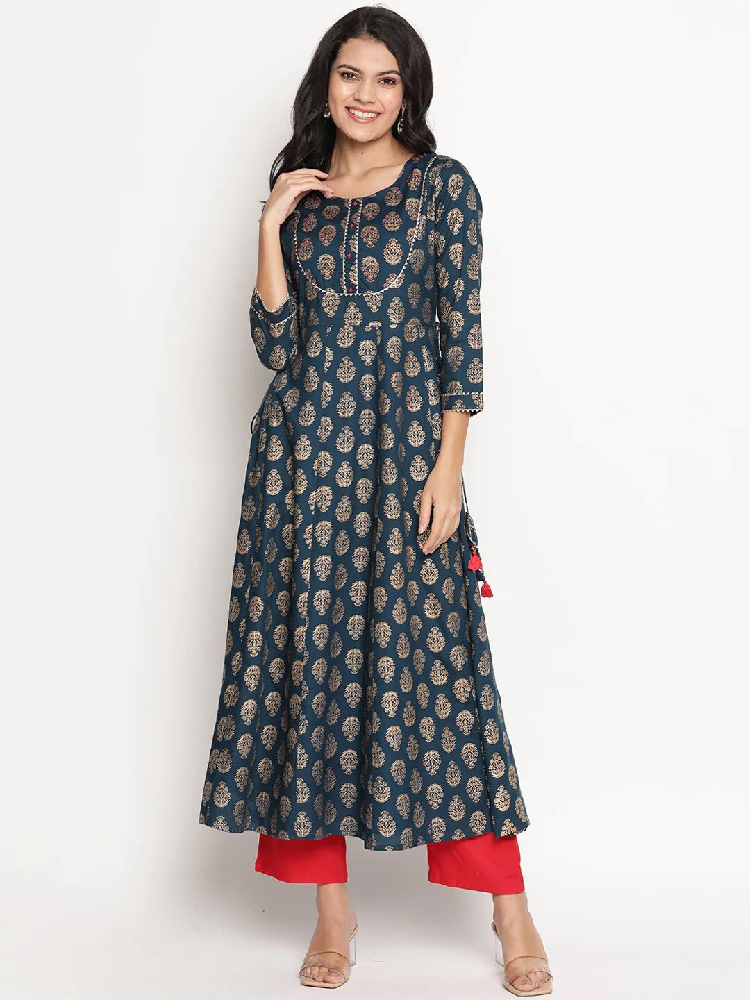 

Be Indi Ethnic Motifs Printed Anarkali Foil Print Kurtas, Navy blue