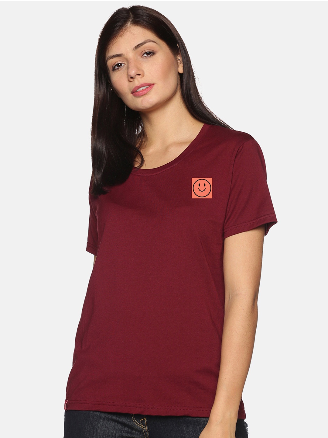 

NOT YET by us Round Neck Cotton T-shirt, Maroon