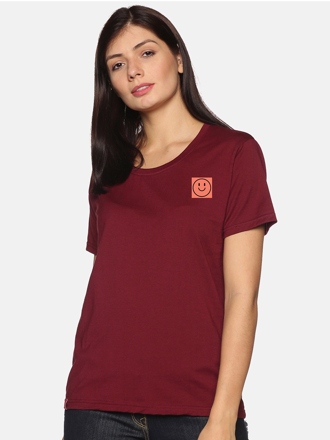 

NOT YET by us Round Neck Cotton T-shirt, Maroon
