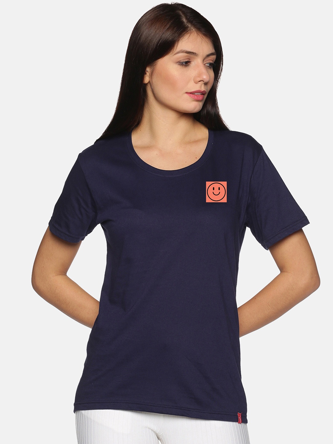 

NOT YET by us Round Neck Cotton T-shirt, Navy blue