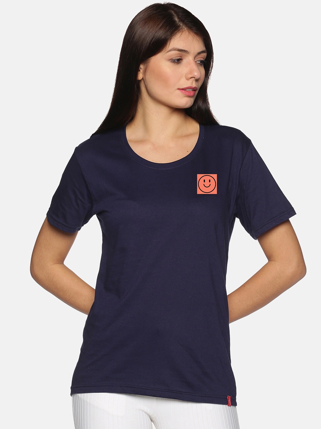 

NOT YET by us Round Neck Cotton T-shirt, Navy blue
