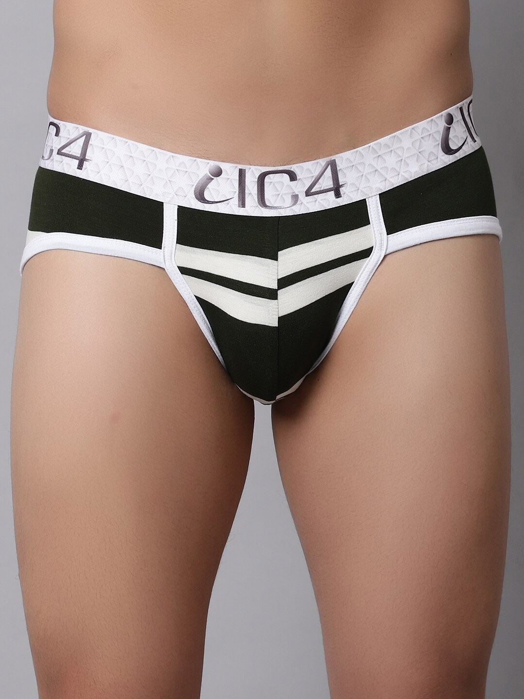 

IC4 Men Striped Mid Rise Outer Elastic Basic Briefs, Green