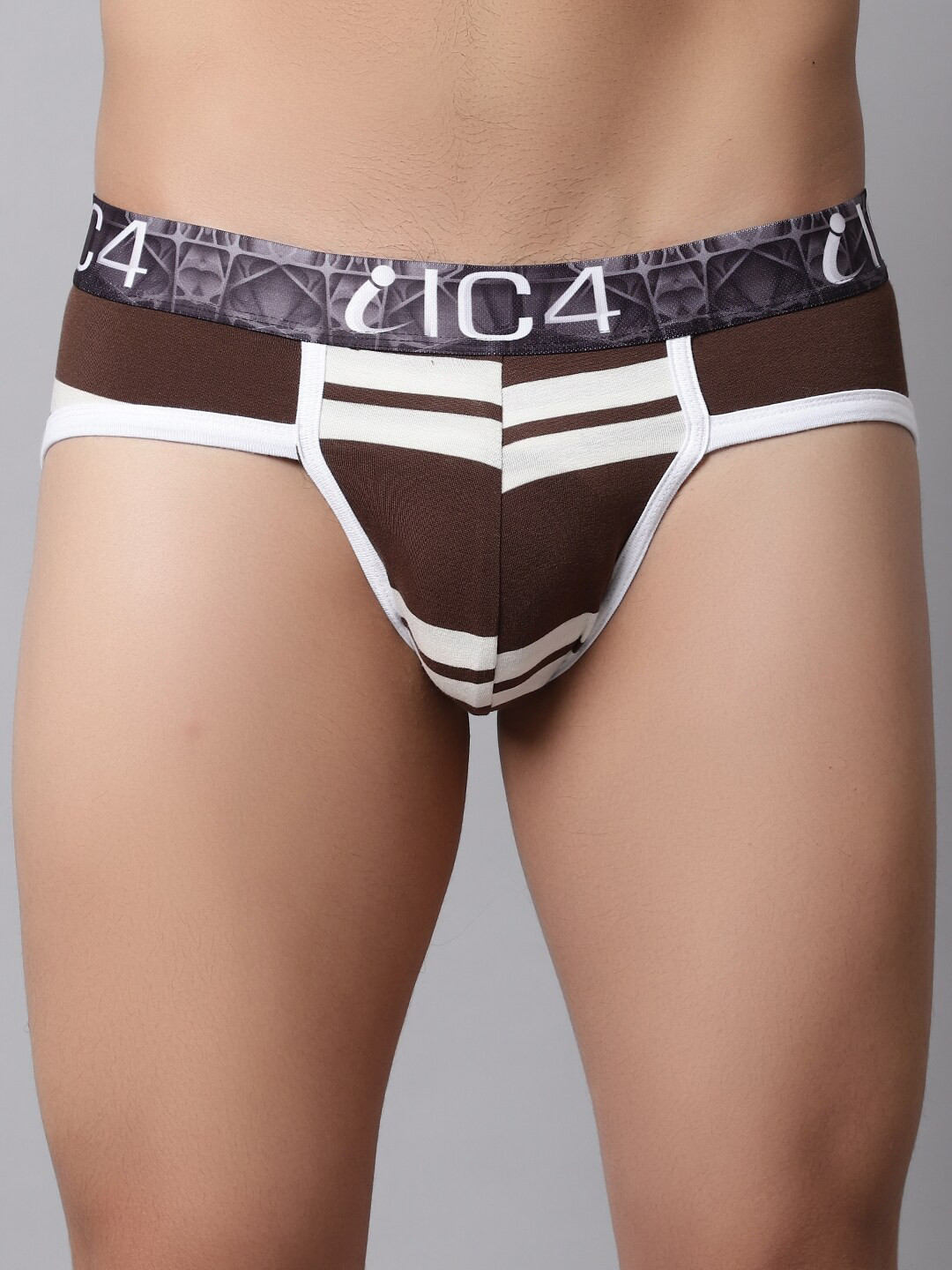 

IC4 Men Striped Mid-Rise Outer Elastic Knitted Basic Briefs, Brown