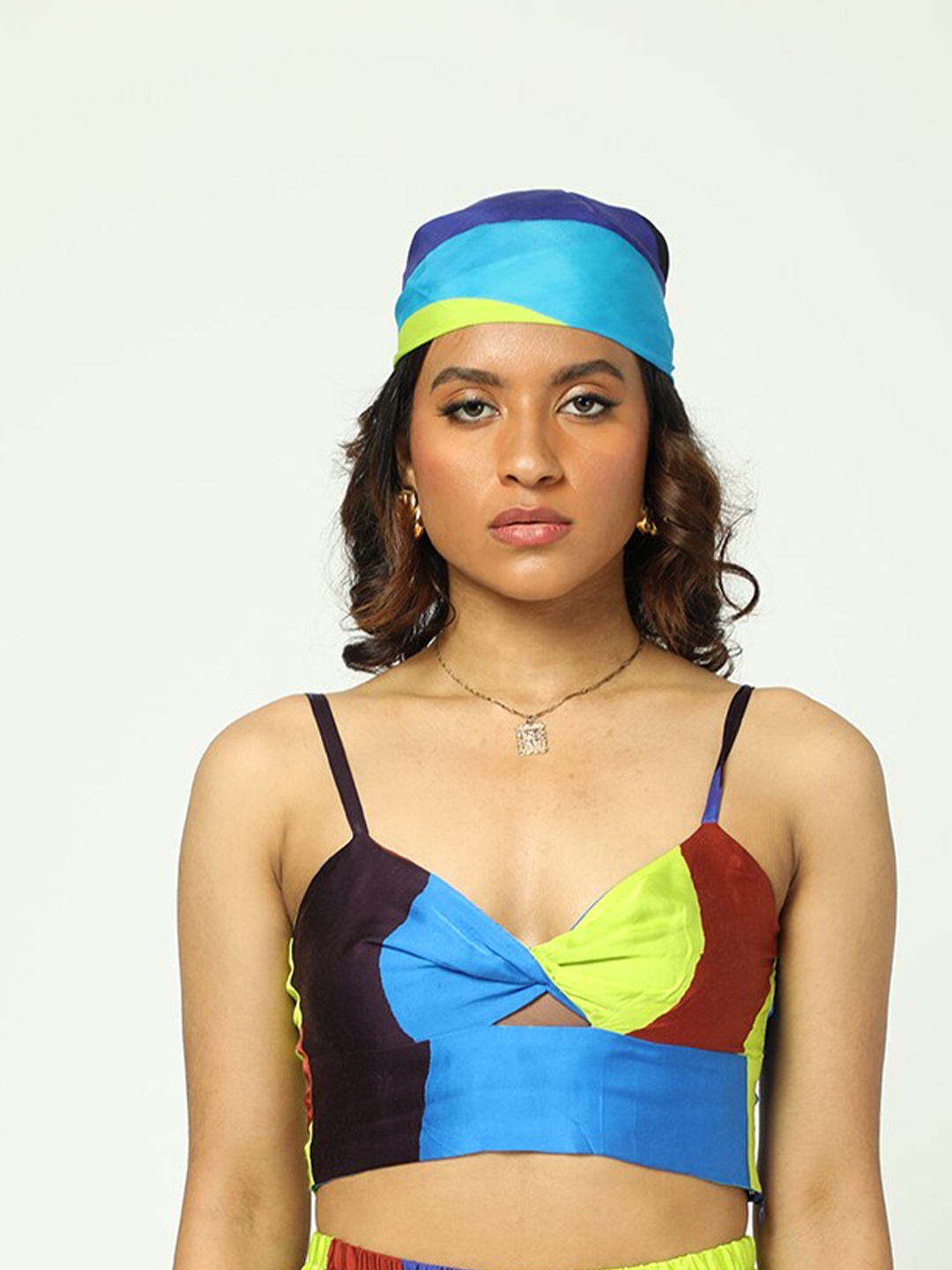 

MISSY Colourblocked Satin Crop Top, Blue