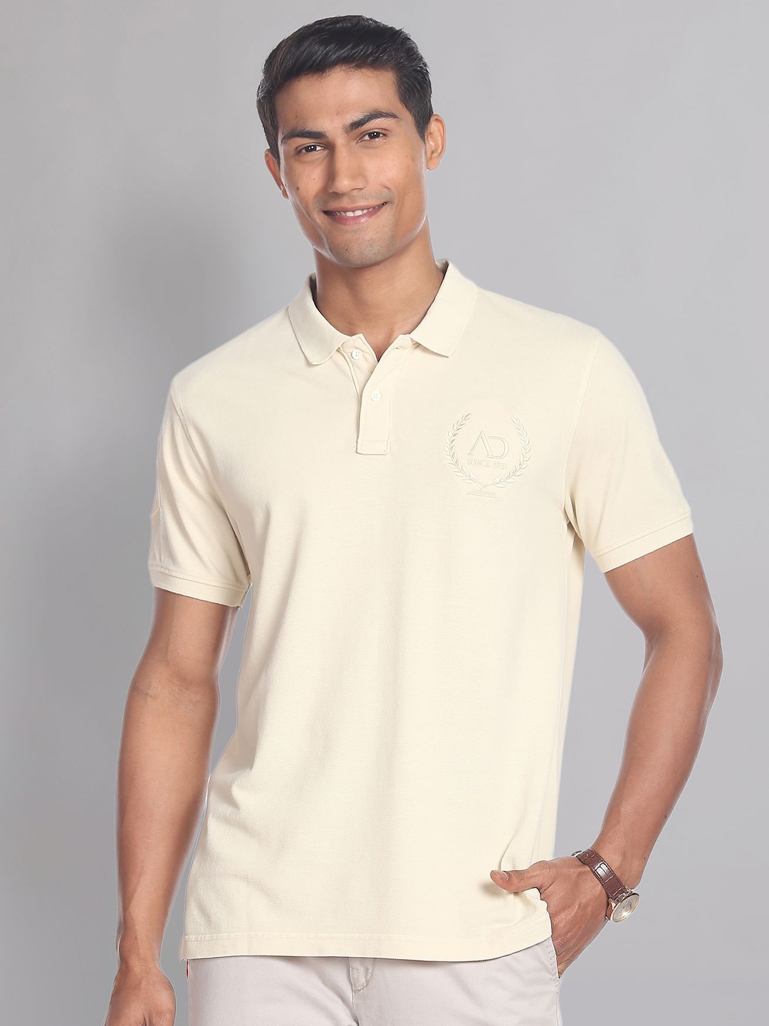 

AD By Arvind Men Polo Collar Pure Cotton Slim Fit T-shirt, Beige