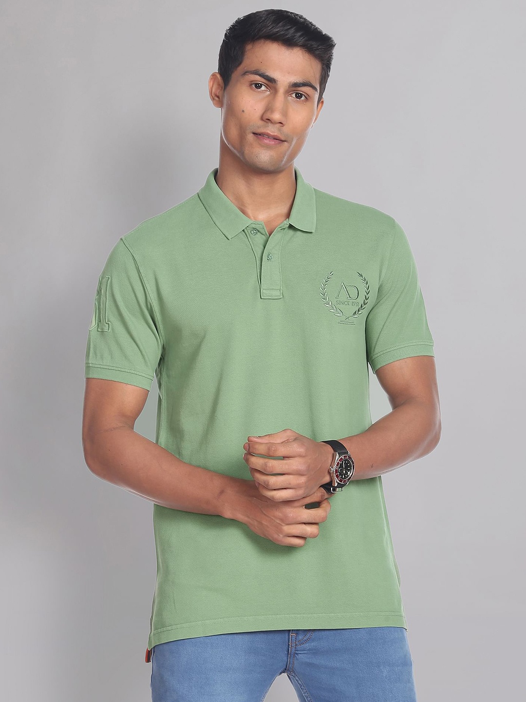 

AD By Arvind Polo Collar Pure Cotton Slim Fit T-shirt, Green
