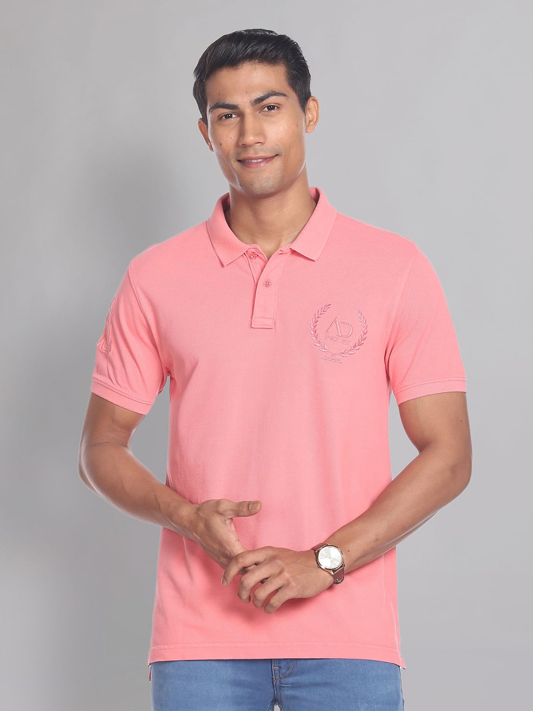 

AD By Arvind Men Polo Collar Pure Cotton Slim Fit T-shirt, Pink