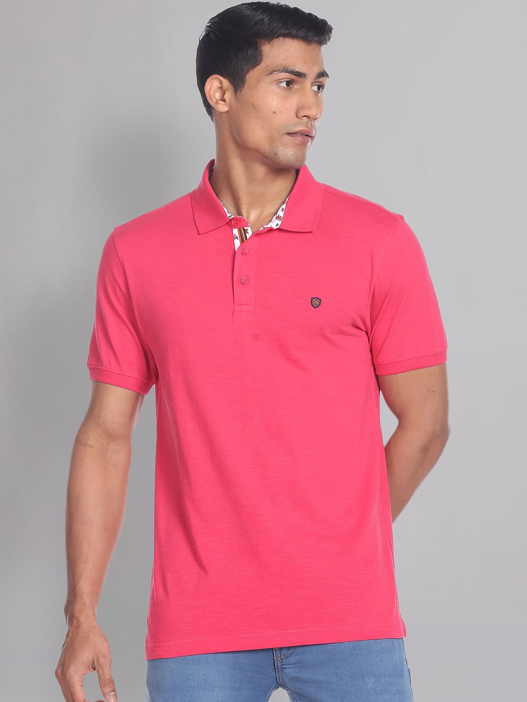 

AD By Arvind Polo Collar Slim Fit Pure Cotton T-shirt, Fuchsia