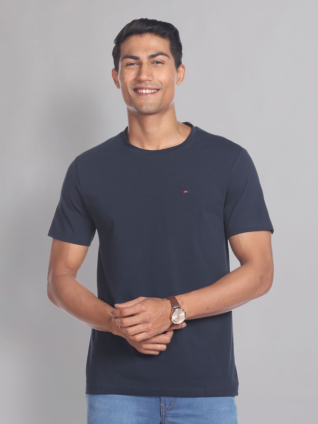

AD By Arvind Round Neck Slim Fit Cotton T-shirt, Navy blue