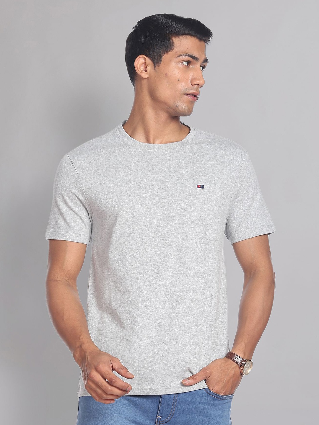 

AD By Arvind Men Round Neck Slim Fit T-shirt, Grey