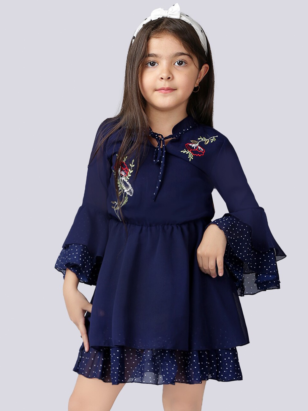 

Naughty Ninos Girls Embroidered Layered Dress, Navy blue
