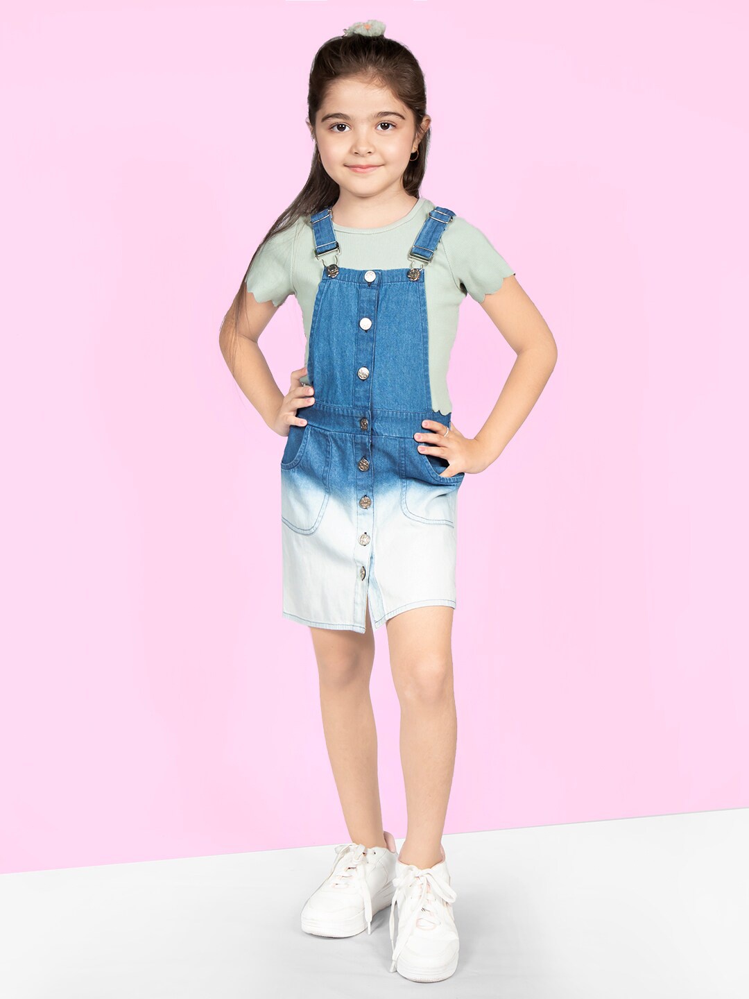 

Naughty Ninos Girls Denim Pinafore Cotton Dress, Blue