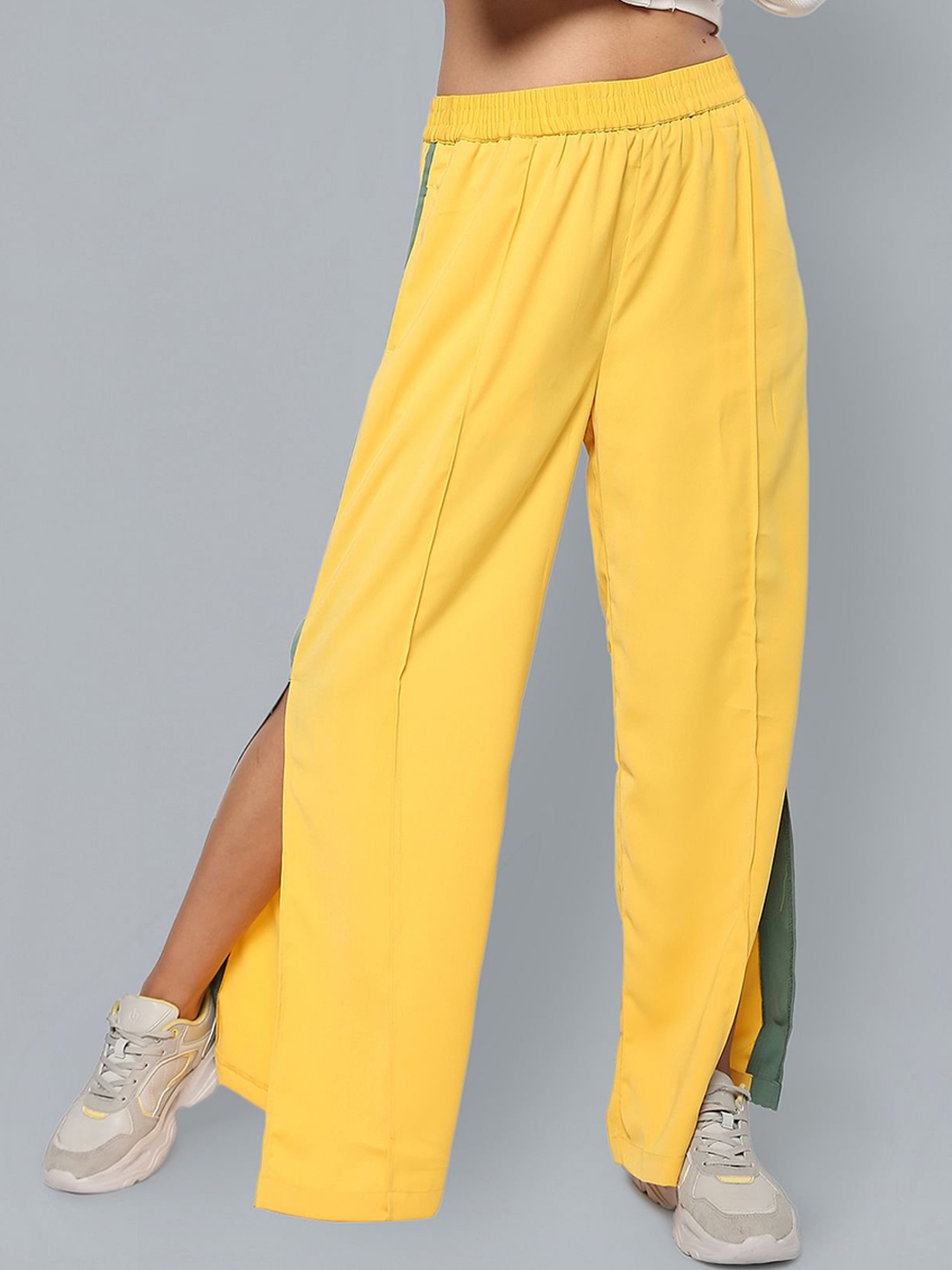

Flying Machine Women Mid Rise Contrast Panel Vented Parallel Trousers, Yellow