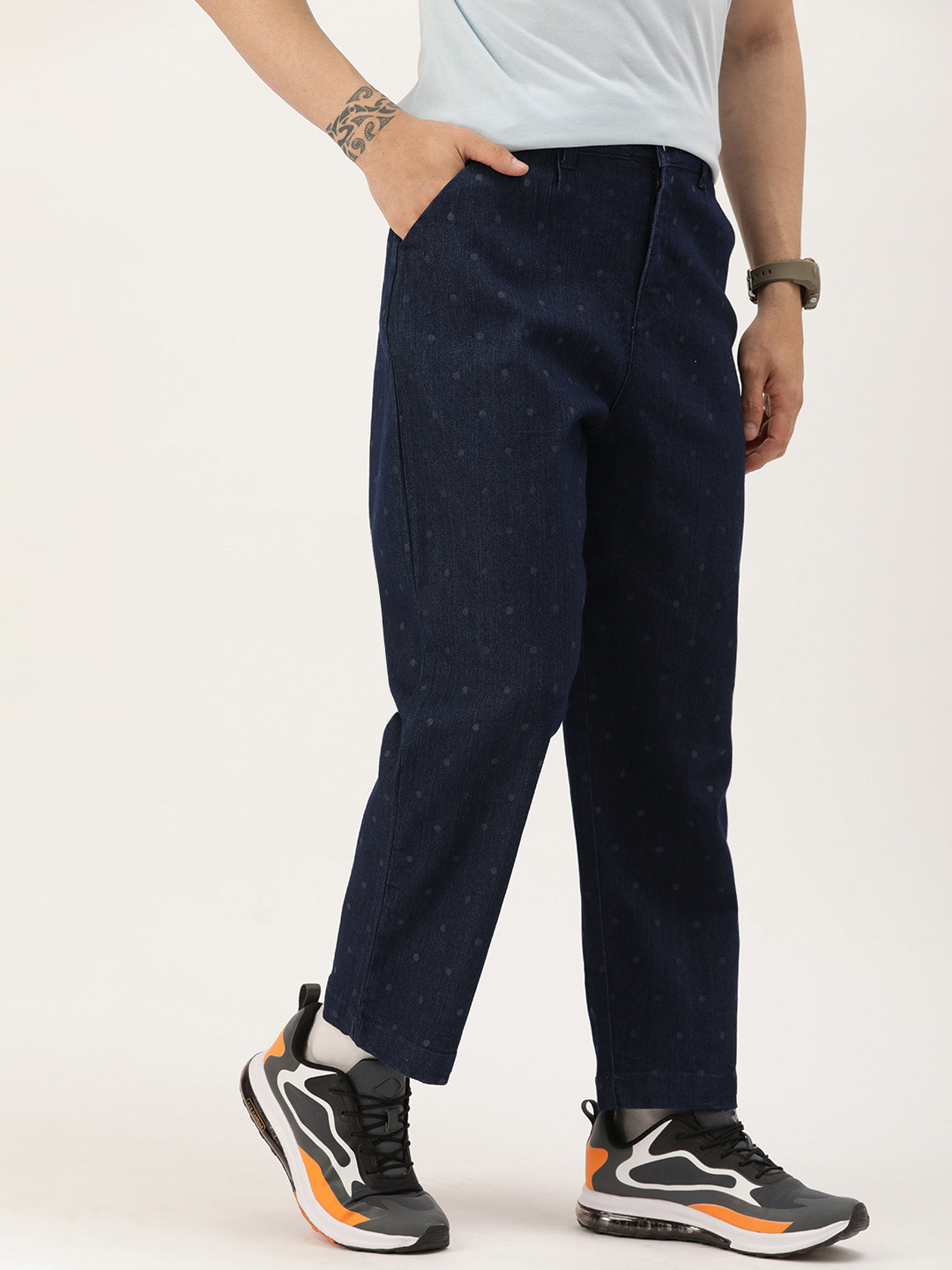 

Kook N Keech Men Pure Cotton Relaxed Straight Leg Trousers, Navy blue
