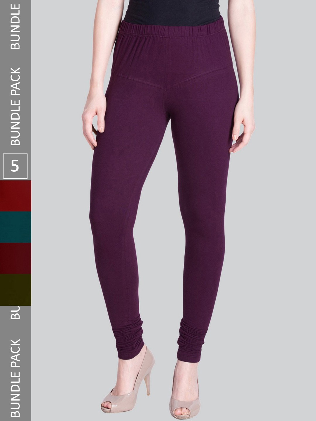 

LYRA Women Pack Of 5 Churidar-Length Cotton Lycra Leggings, Maroon